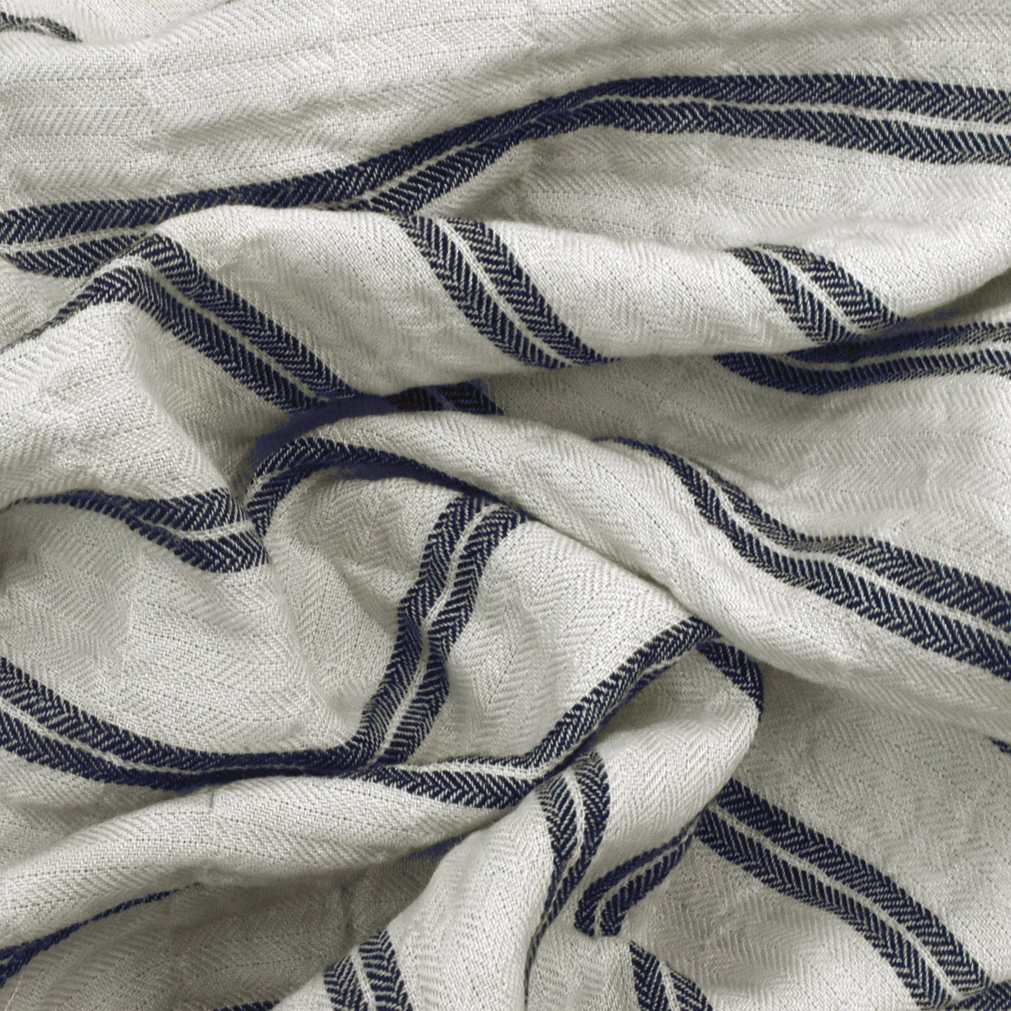 2 1/4 YD PC-Aged Ivory-Navy Blue Stripe Wrinkled Texture Herringbone Twill Woven Fabric