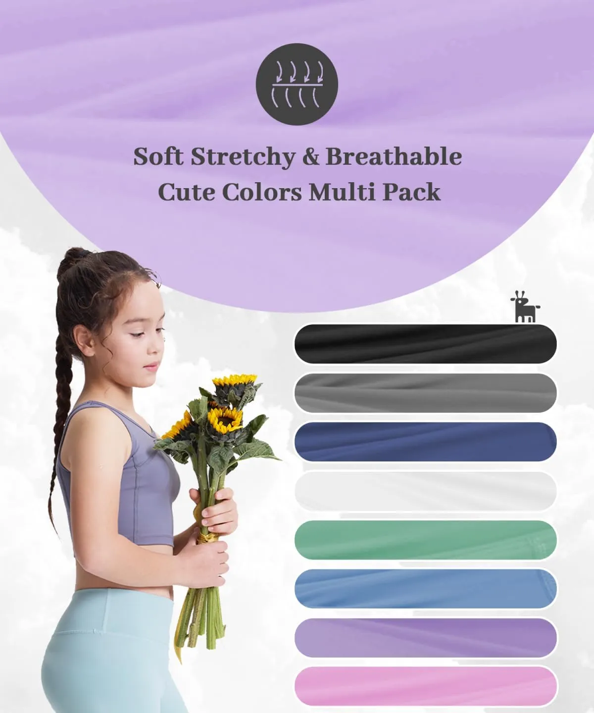 3 Pack Girls Athletic Ankle Length Black Leggings, White Yoga Pants for Kids