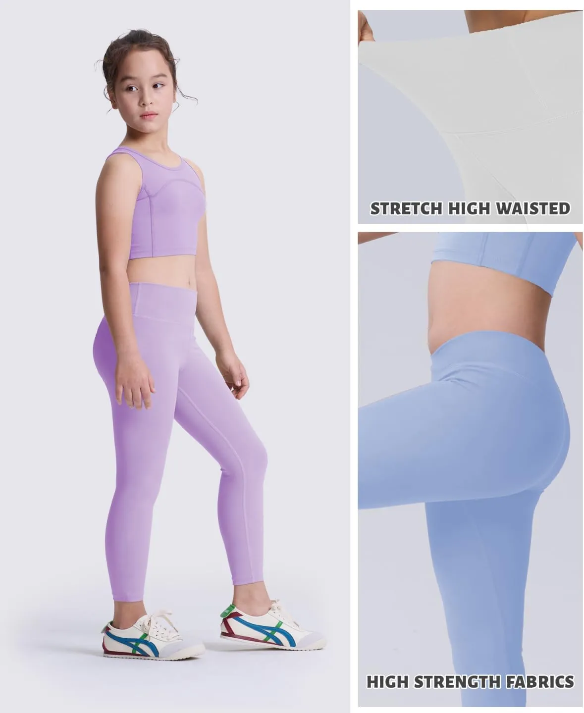 3 Pack Girls Athletic Ankle Length Black Leggings, White Yoga Pants for Kids