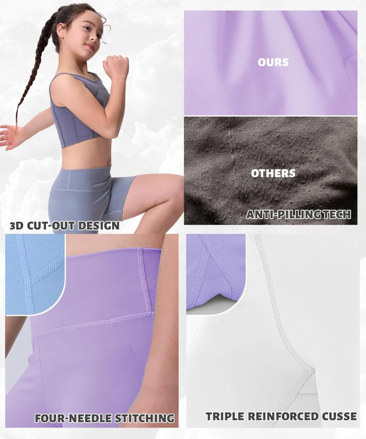 3 Pack Girls Athletic Ankle Length Black Leggings, White Yoga Pants for Kids