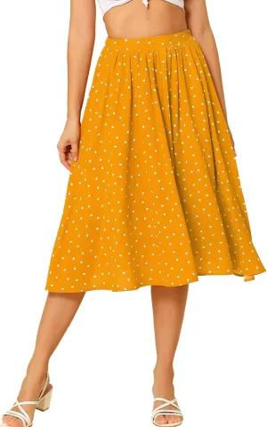 Allegra K Women's Valentine's Day Date Dinner Flowy A-Line Elastic Waist Flare Swing Midi Skirt