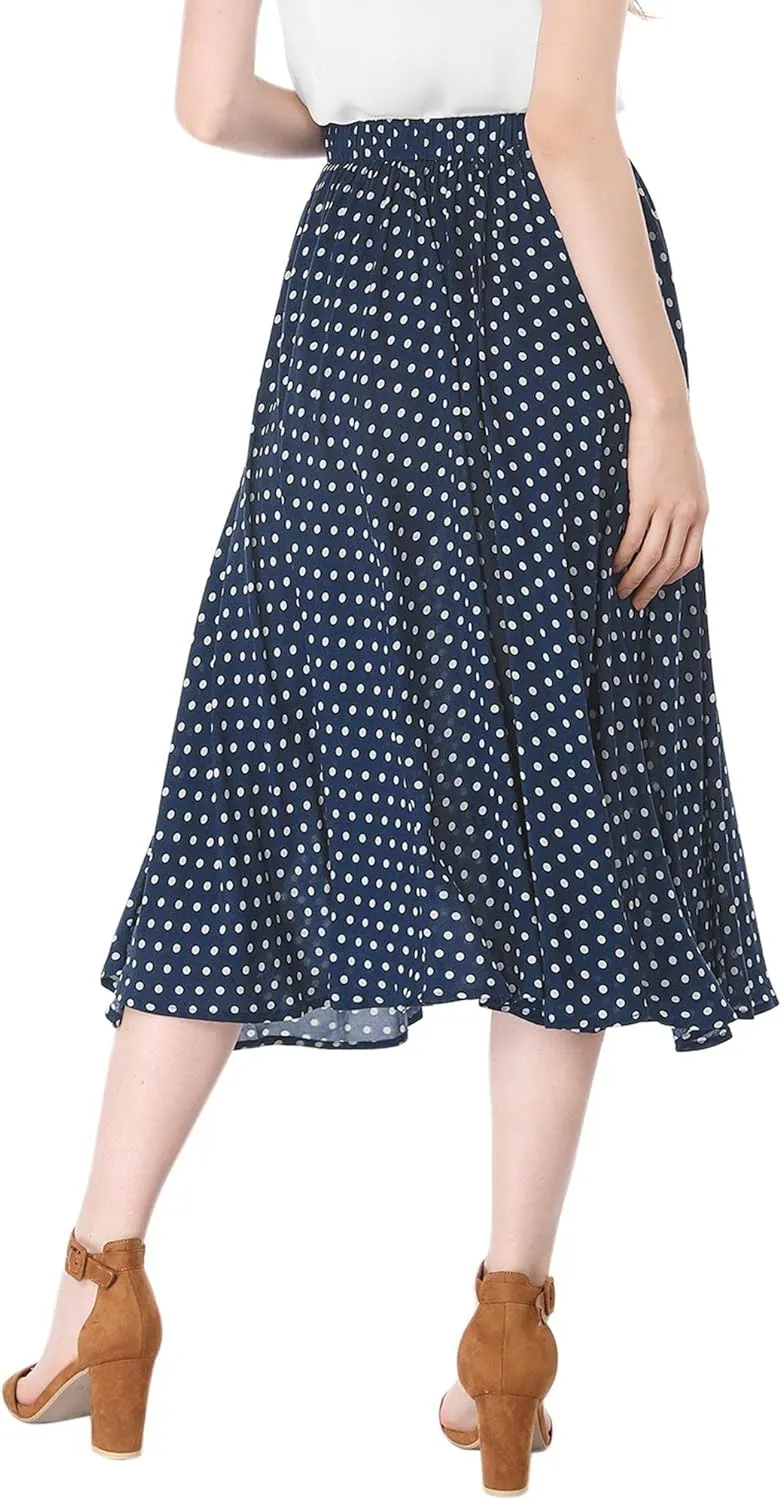 Allegra K Women's Valentine's Day Date Dinner Flowy A-Line Elastic Waist Flare Swing Midi Skirt