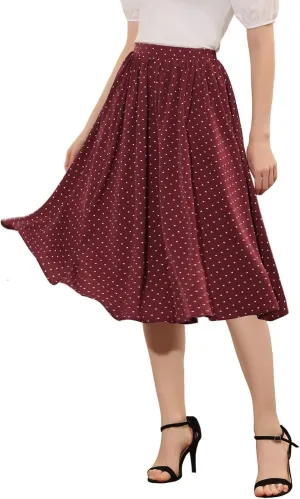 Allegra K Women's Valentine's Day Date Dinner Flowy A-Line Elastic Waist Flare Swing Midi Skirt