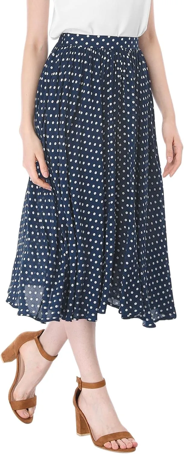 Allegra K Women's Valentine's Day Date Dinner Flowy A-Line Elastic Waist Flare Swing Midi Skirt