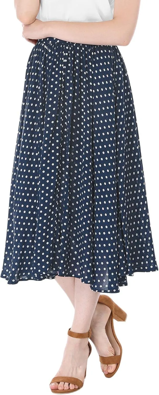 Allegra K Women's Valentine's Day Date Dinner Flowy A-Line Elastic Waist Flare Swing Midi Skirt