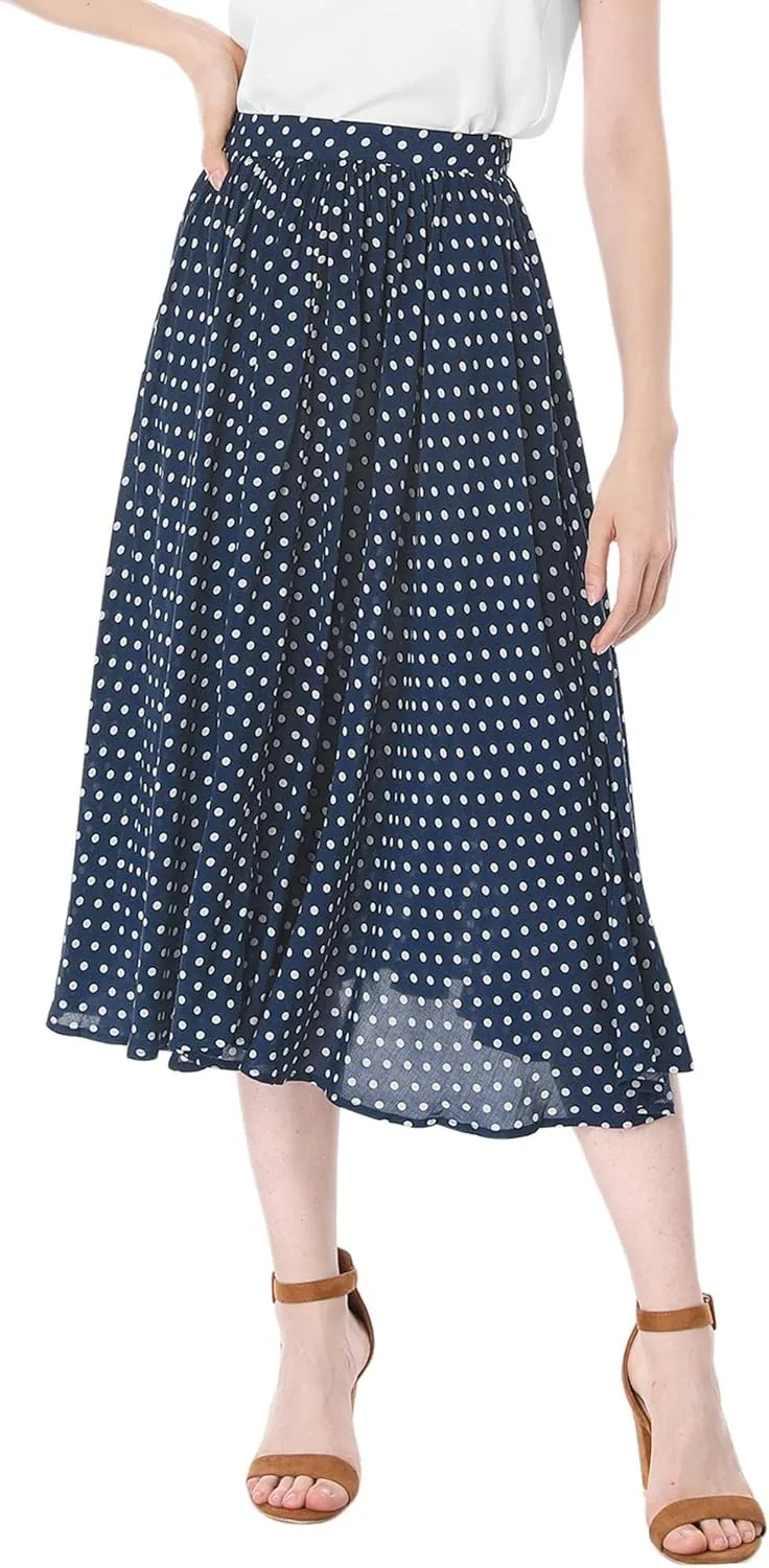 Allegra K Women's Valentine's Day Date Dinner Flowy A-Line Elastic Waist Flare Swing Midi Skirt