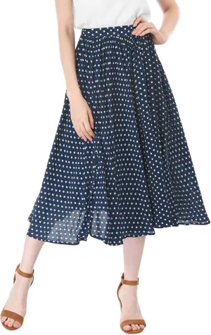 Allegra K Women's Valentine's Day Date Dinner Flowy A-Line Elastic Waist Flare Swing Midi Skirt
