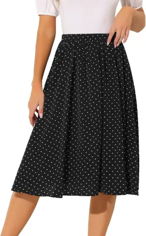 Allegra K Women's Valentine's Day Date Dinner Flowy A-Line Elastic Waist Flare Swing Midi Skirt