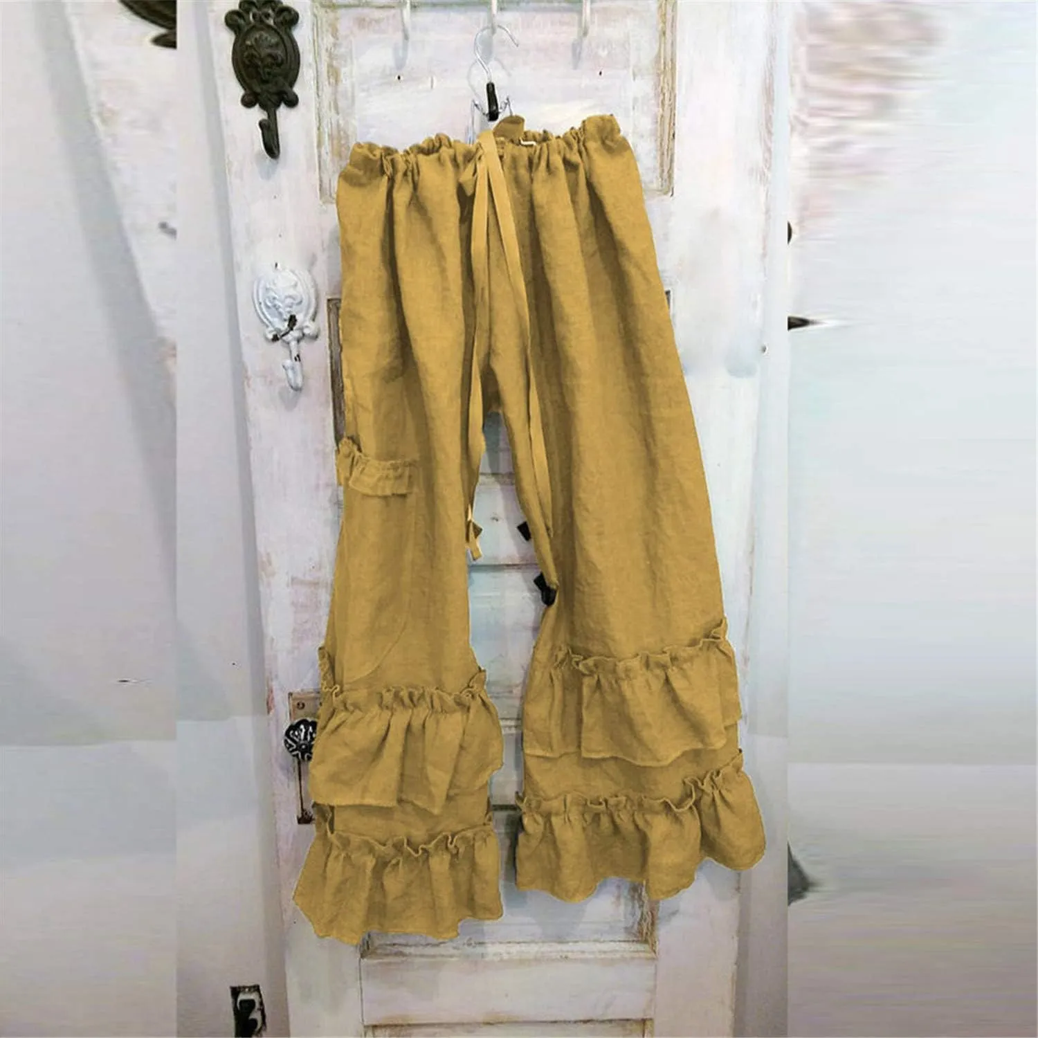 Andongnywell Women's Casual Loose Elastic Waist Cotton Trouser Wide Leg Pants Straight Leg Pant Trousers
