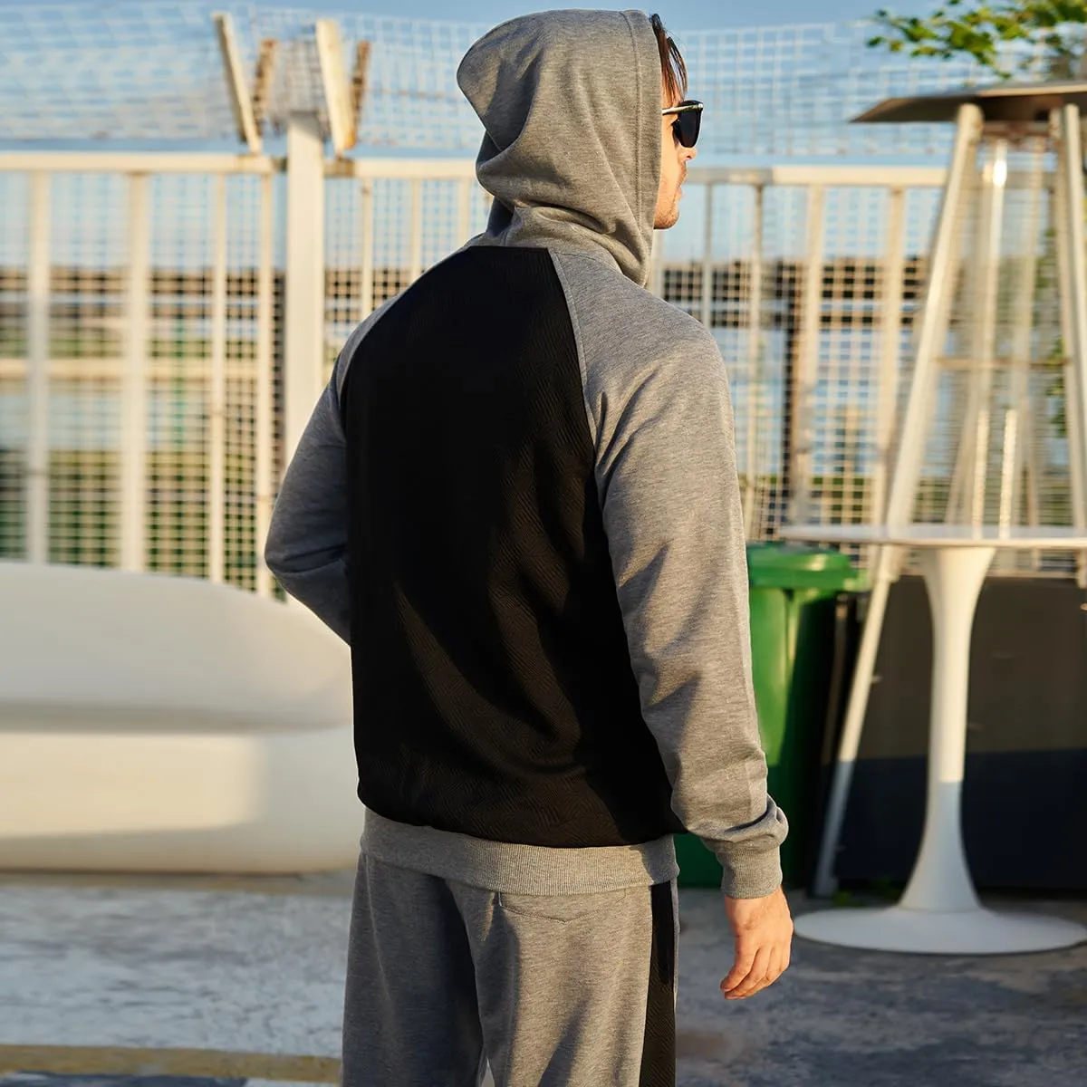 AOTORR Men's Hooded Athletic Tracksuit Sweatsuit Long Sleeve Full-Zip Jogging Sweatpants 2 Piece Patchwork Sportsuits