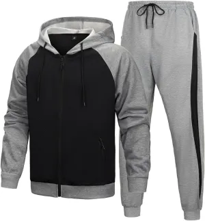 AOTORR Men's Hooded Athletic Tracksuit Sweatsuit Long Sleeve Full-Zip Jogging Sweatpants 2 Piece Patchwork Sportsuits