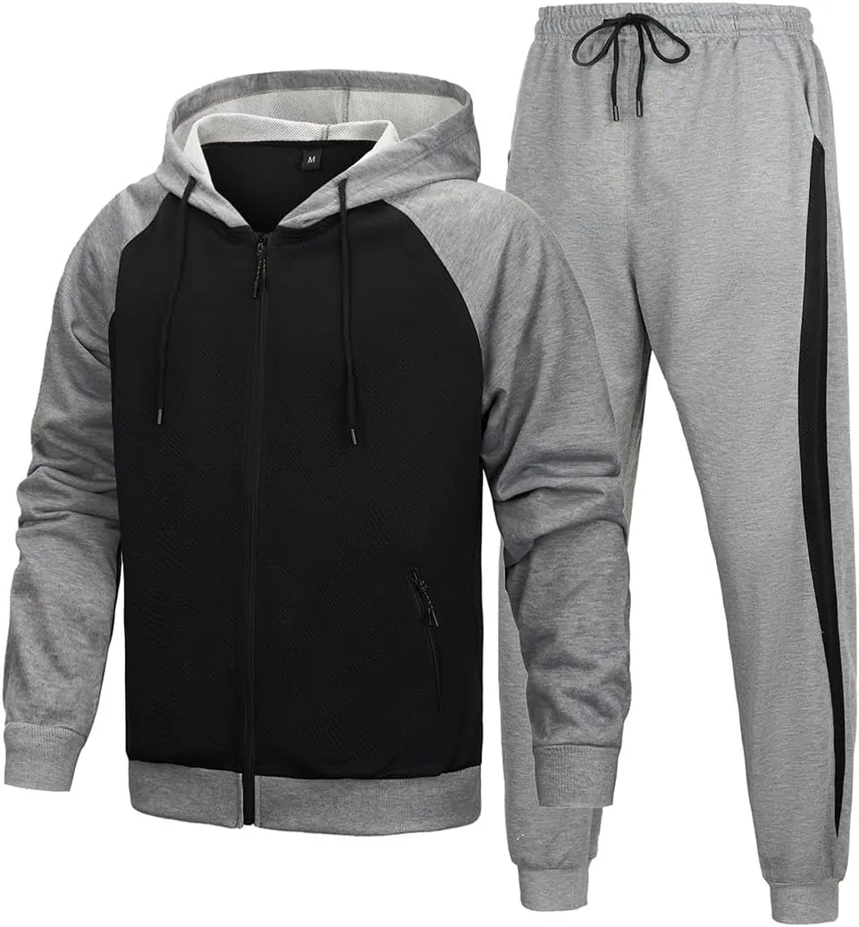 AOTORR Men's Hooded Athletic Tracksuit Sweatsuit Long Sleeve Full-Zip Jogging Sweatpants 2 Piece Patchwork Sportsuits
