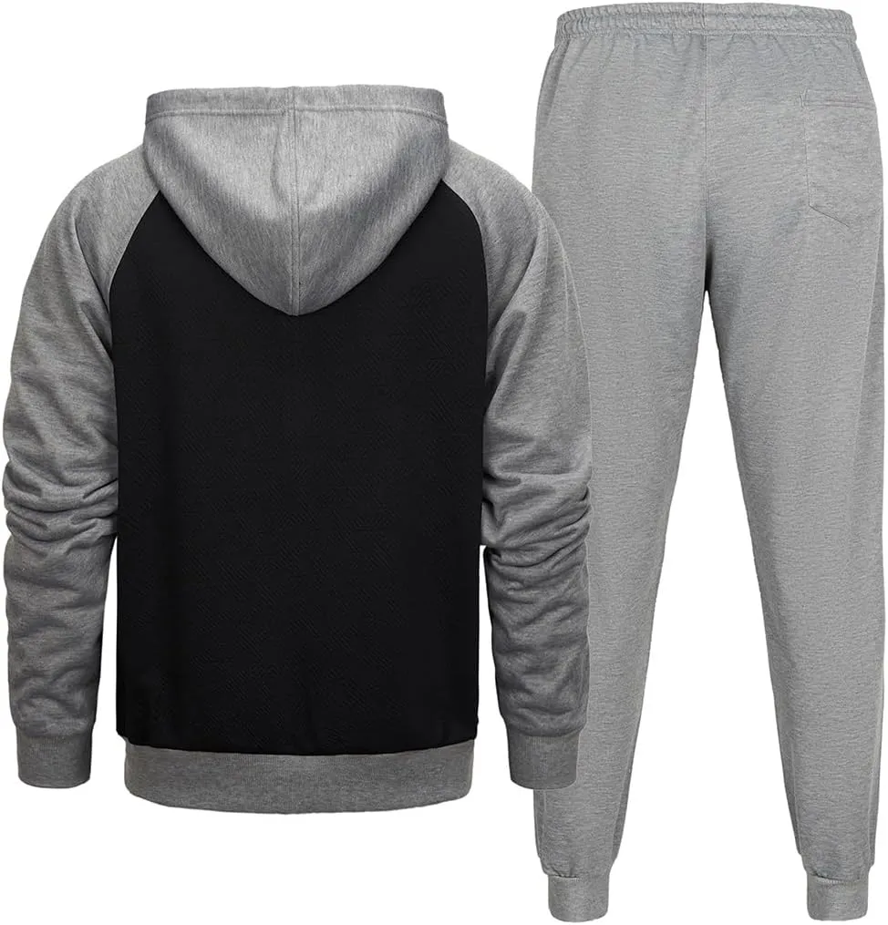 AOTORR Men's Hooded Athletic Tracksuit Sweatsuit Long Sleeve Full-Zip Jogging Sweatpants 2 Piece Patchwork Sportsuits