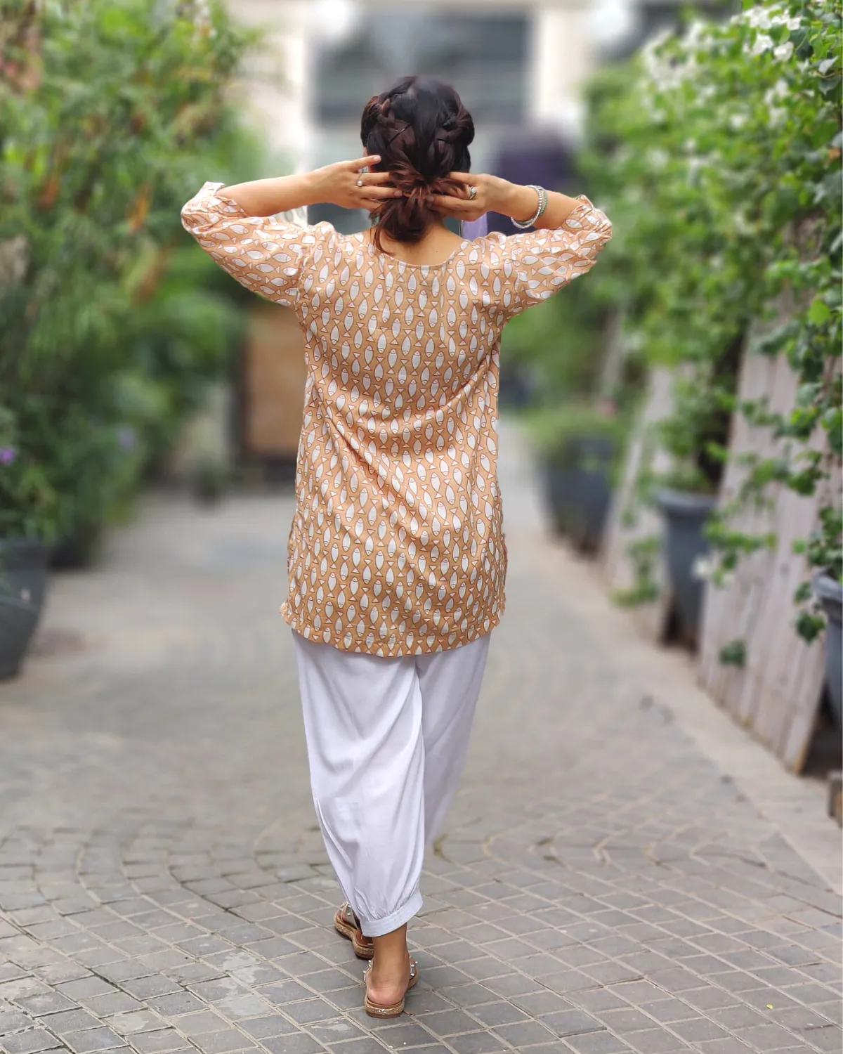 Beige Fish V-Neck Shirt