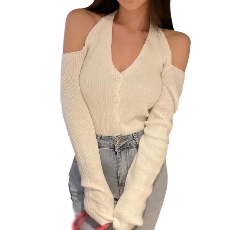 Bonnyshow  Women's Knitted Collared Sweaters Long Sleeve V-Neck  Shirts Winter Pullover Tops