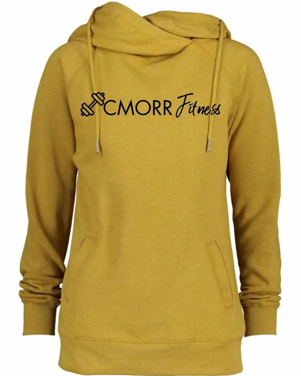 Cmorrfitness Logo TEAL/GREY LETTERING Colette Morris Women's Cowl Neck Sweater Top