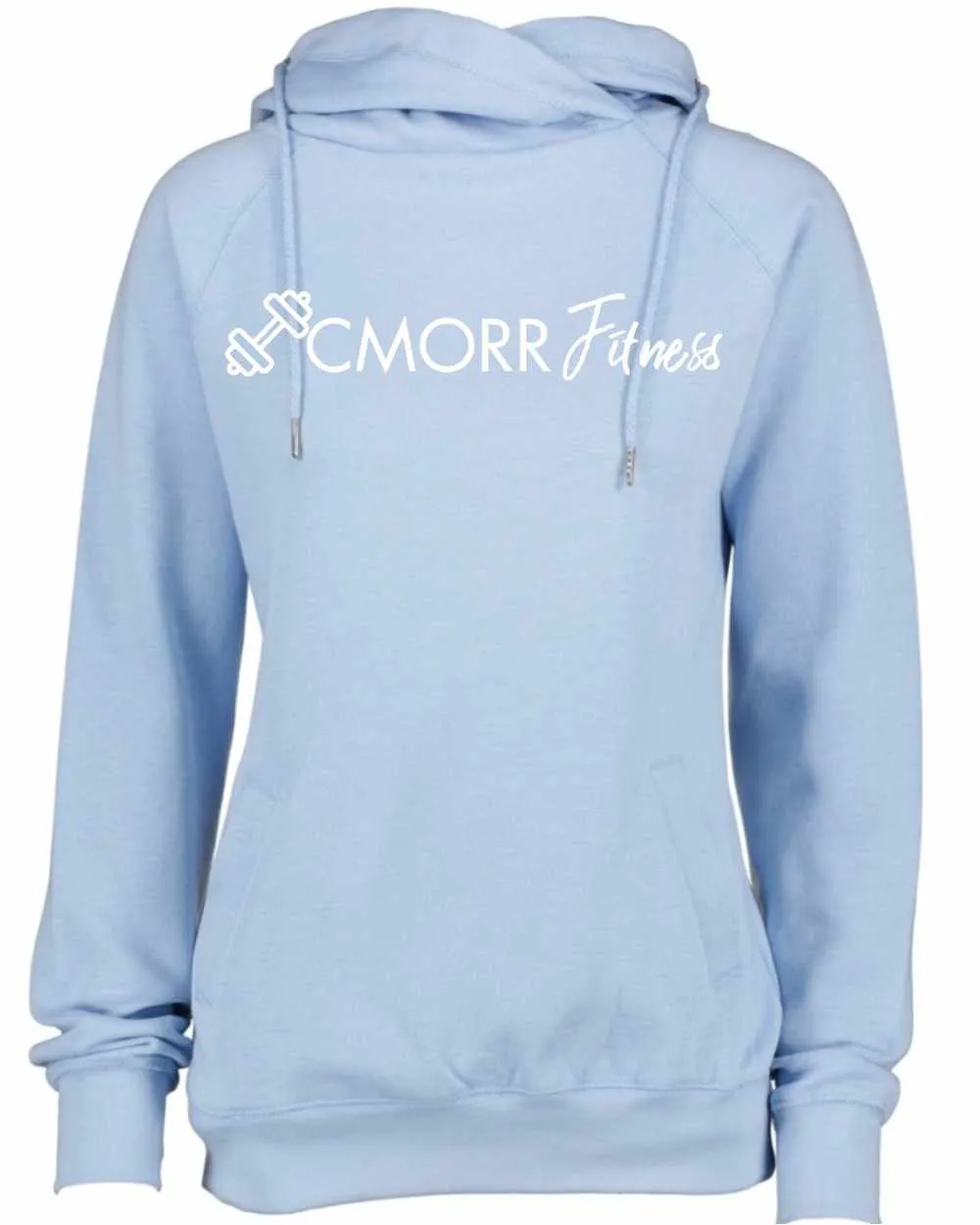 Cmorrfitness Logo TEAL/GREY LETTERING Colette Morris Women's Cowl Neck Sweater Top