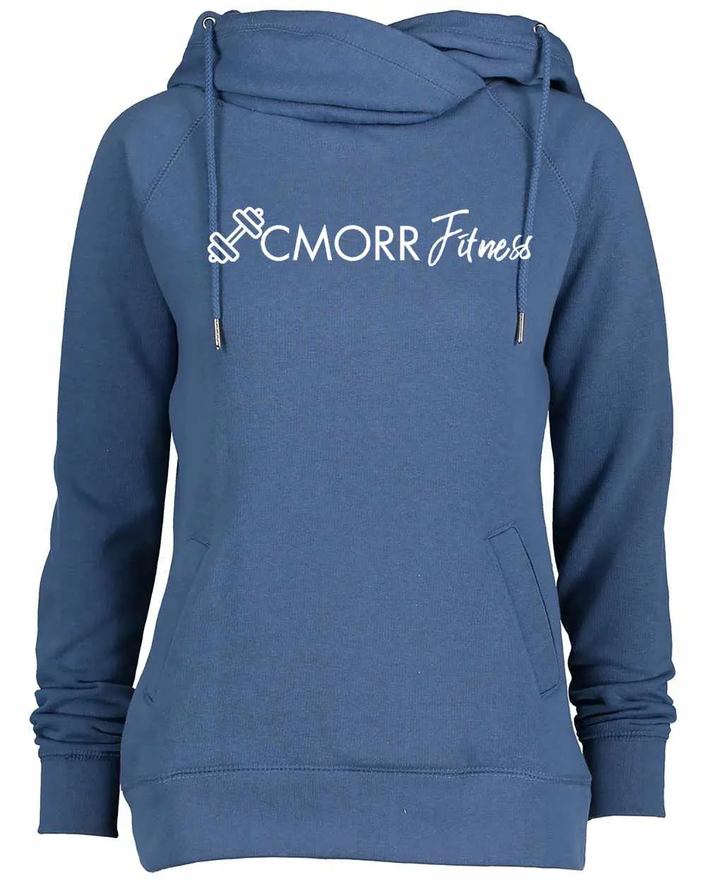 Cmorrfitness Logo TEAL/GREY LETTERING Colette Morris Women's Cowl Neck Sweater Top
