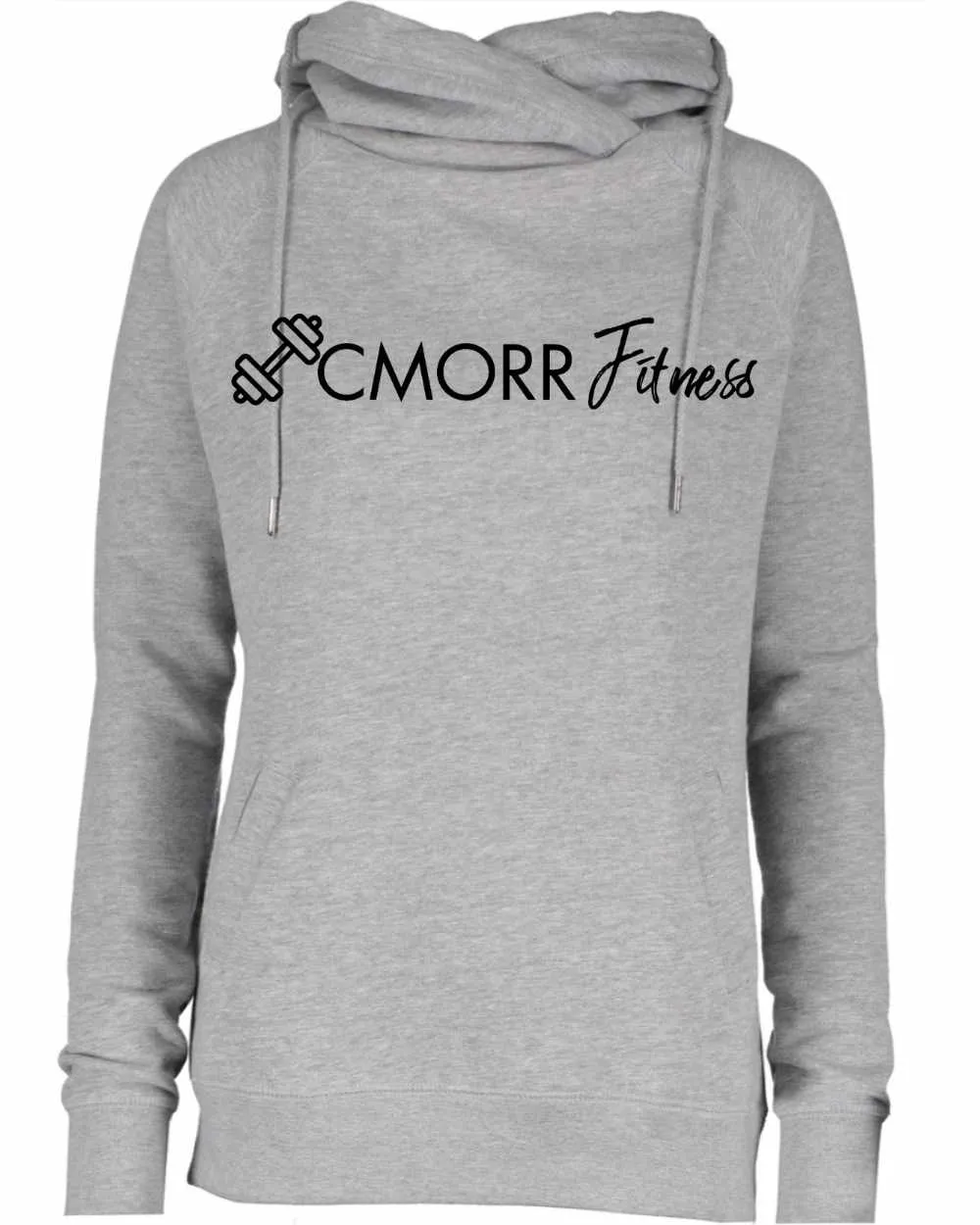 Cmorrfitness Logo TEAL/GREY LETTERING Colette Morris Women's Cowl Neck Sweater Top