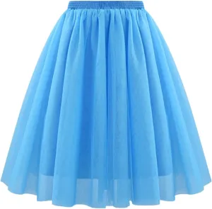 Cute Skirts Womens Waist Pleated Mesh Skirt Soft Drape Mid Length Skirt Size A Line Skirt Skater Skirt Carnival