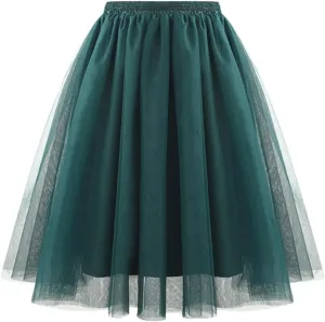 Cute Skirts Womens Waist Pleated Mesh Skirt Soft Drape Mid Length Skirt Size A Line Skirt Skater Skirt Carnival