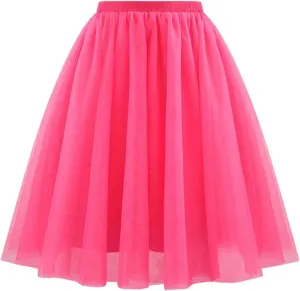Cute Skirts Womens Waist Pleated Mesh Skirt Soft Drape Mid Length Skirt Size A Line Skirt Skater Skirt Carnival