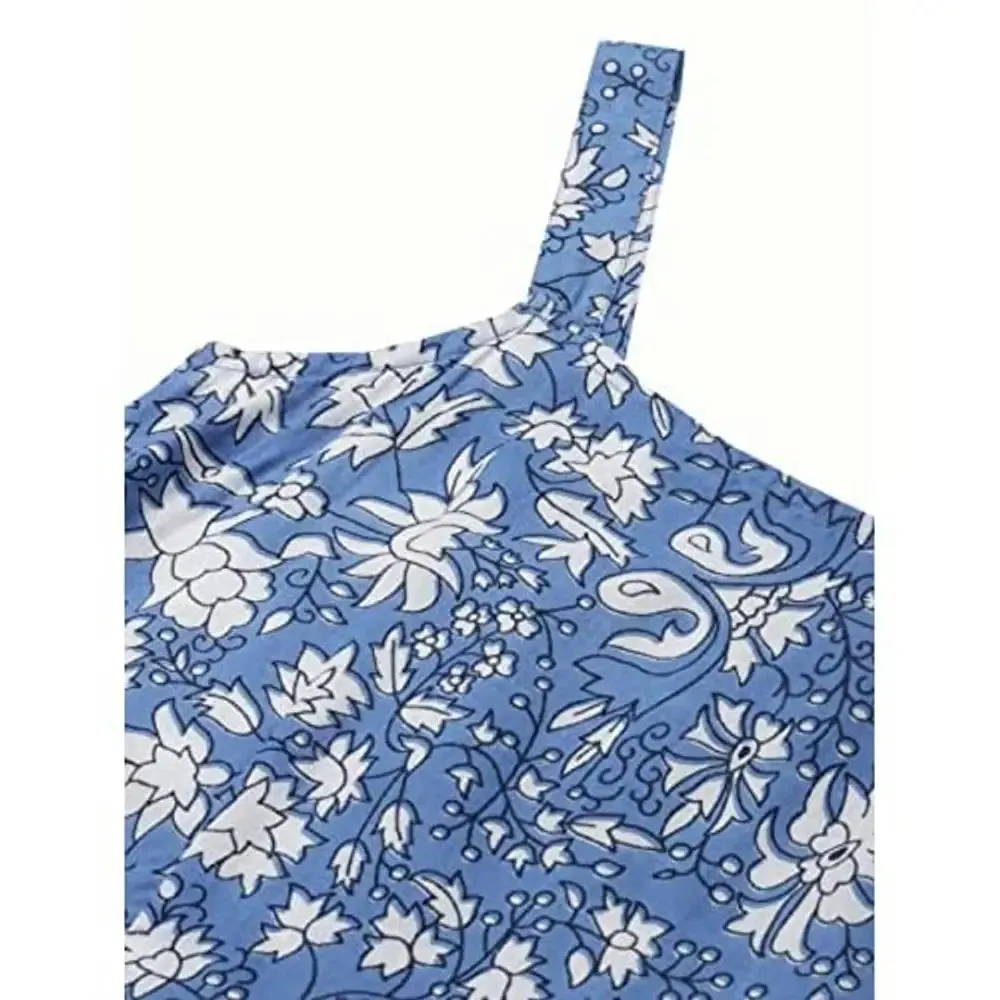 Divena Indigo Floral Printed Shoulder Strip Long Dress