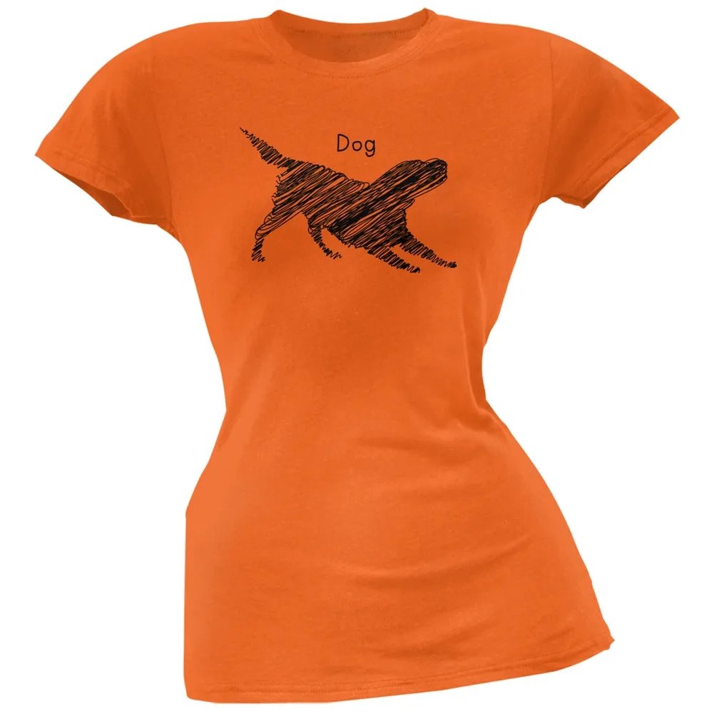 Dog Scribble Drawing Orange Juniors Soft T-Shirt