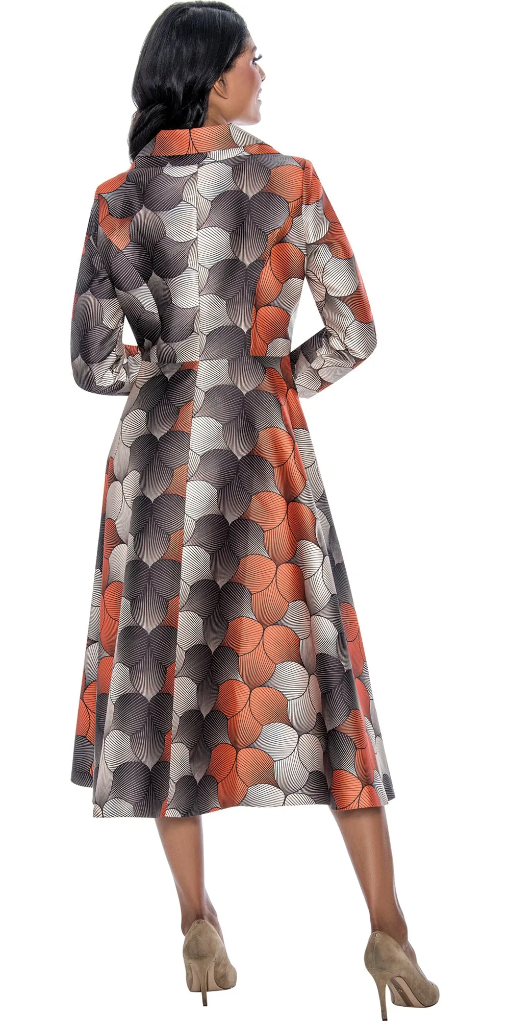 Dresses by Nubiano 12421 - Brown Multi - Button Front Print Twill Dress