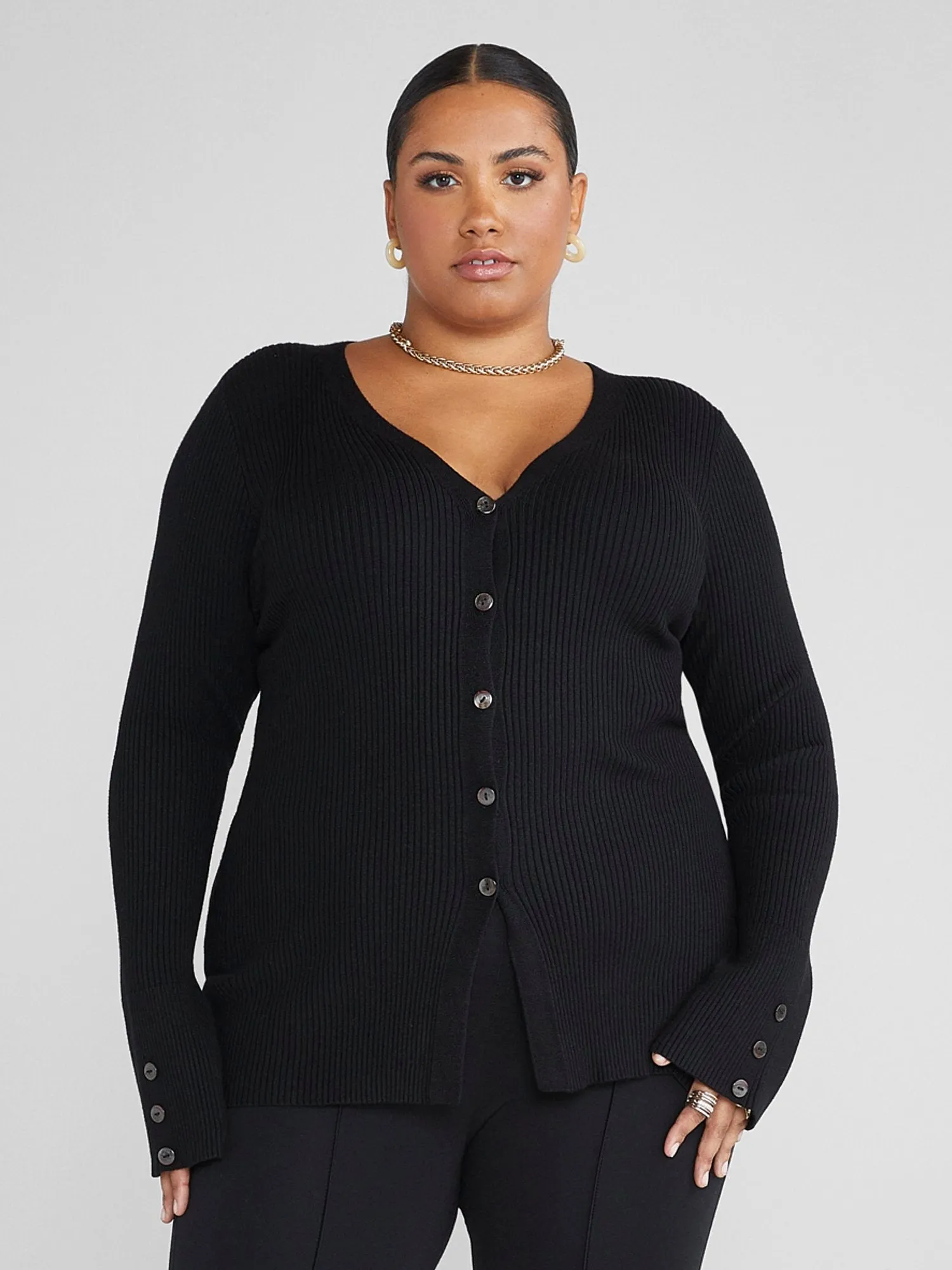 Fashion To Figure - Reena Button-Down Ribbed Knit Cardigan