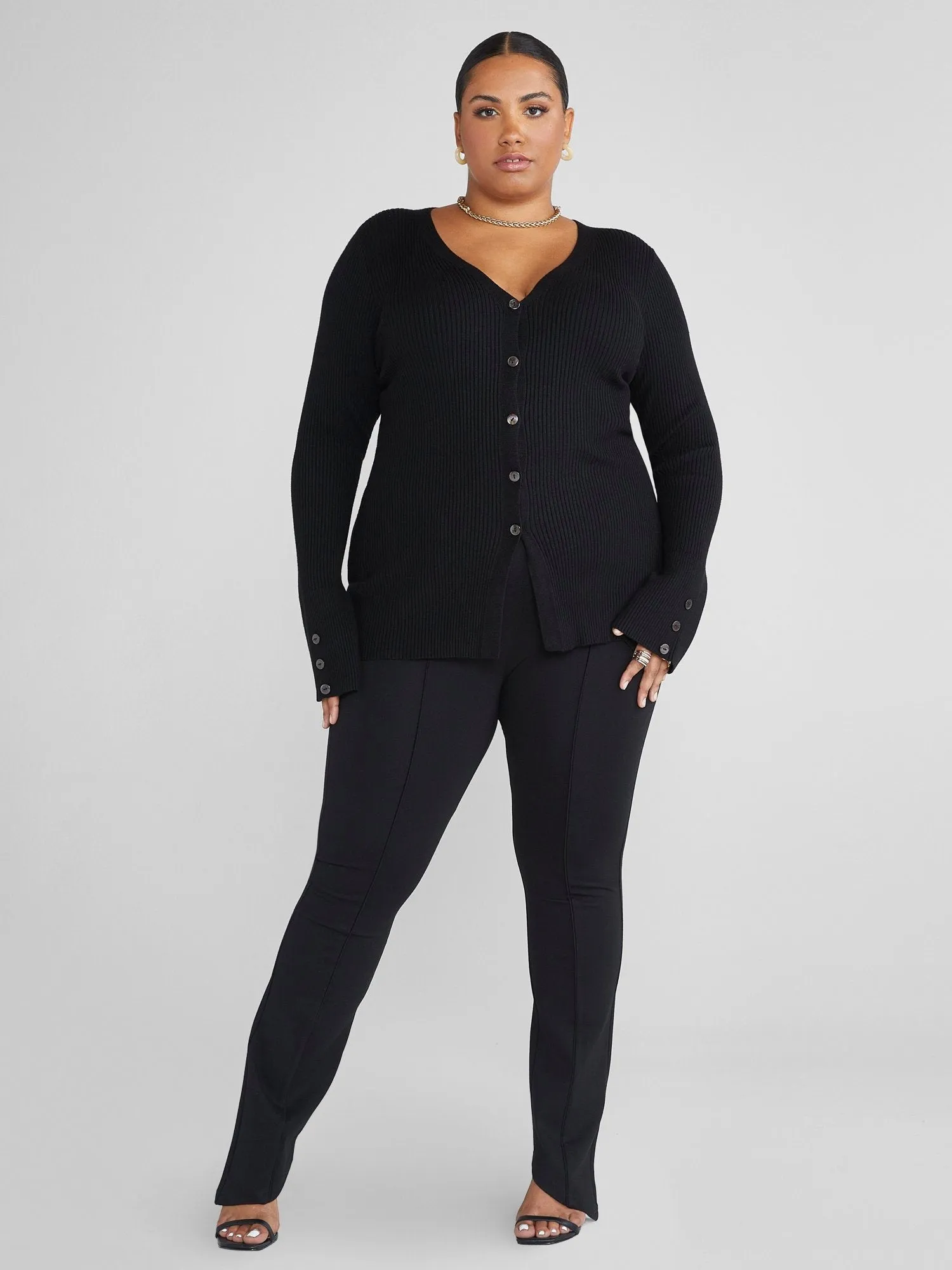 Fashion To Figure - Reena Button-Down Ribbed Knit Cardigan