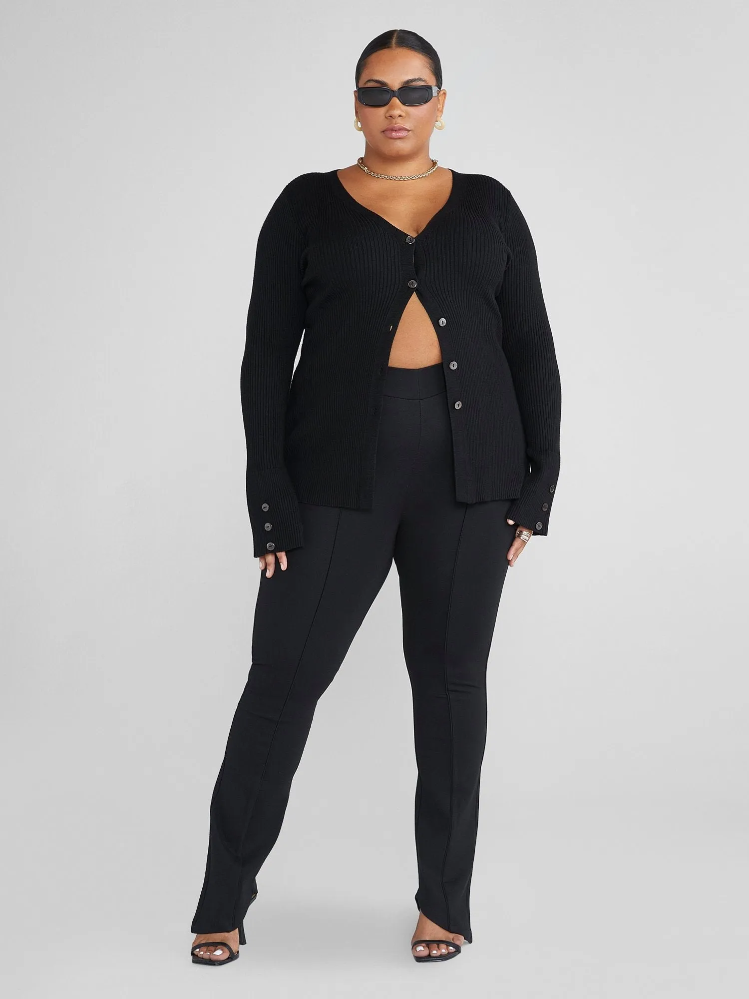 Fashion To Figure - Reena Button-Down Ribbed Knit Cardigan