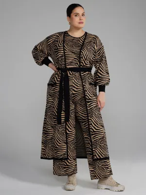 Fashion To Figure - Zebra Print Belted Long Cardigan