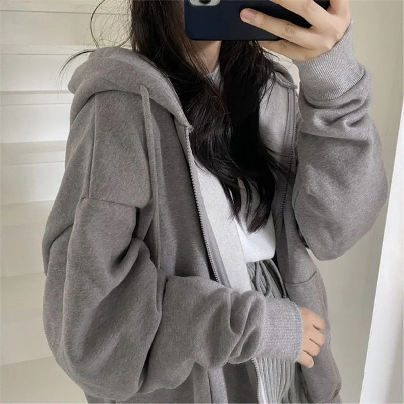 Fashionkova Women's Gothic Embroidery Hoodies Sweatshirt Harajuku Vintage Hip-Hop Streetwears Female Zip-Up Casual Hooded Jacket Sweatshirts