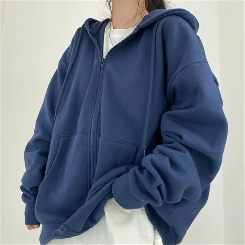 Fashionkova Women's Gothic Embroidery Hoodies Sweatshirt Harajuku Vintage Hip-Hop Streetwears Female Zip-Up Casual Hooded Jacket Sweatshirts