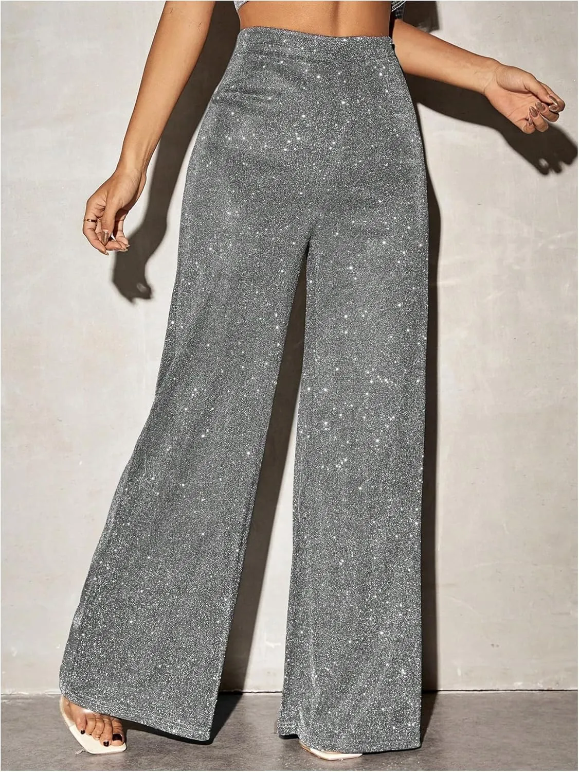 Floerns Women's Glitter High Waisted Wide Leg Pants Party Nightout Palazzo Trousers