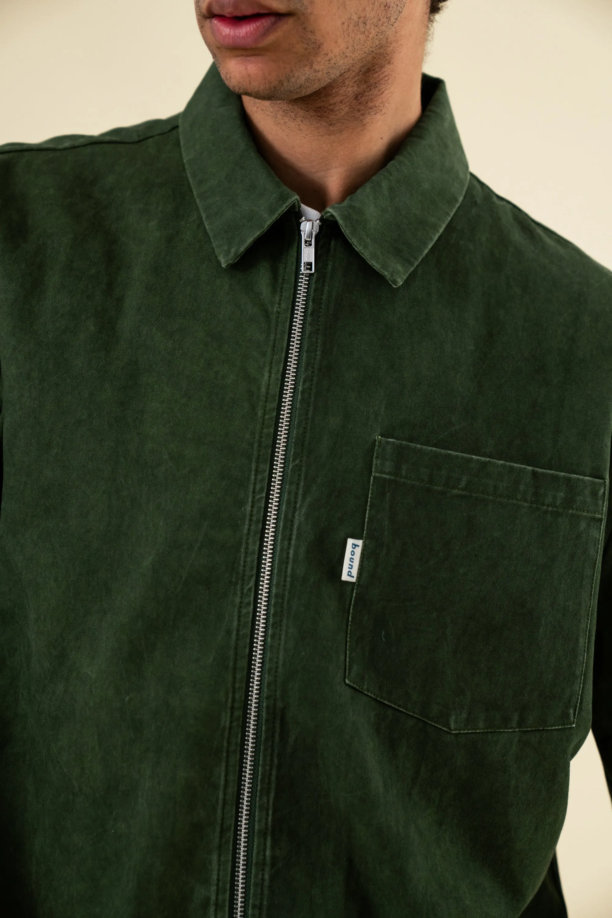 FOREST ACID WASH ZIP OVERSHIRT