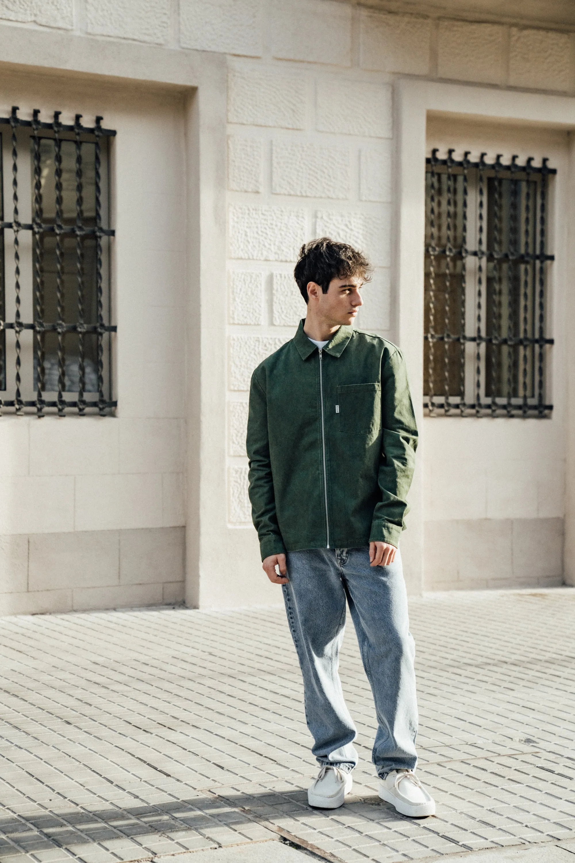FOREST ACID WASH ZIP OVERSHIRT