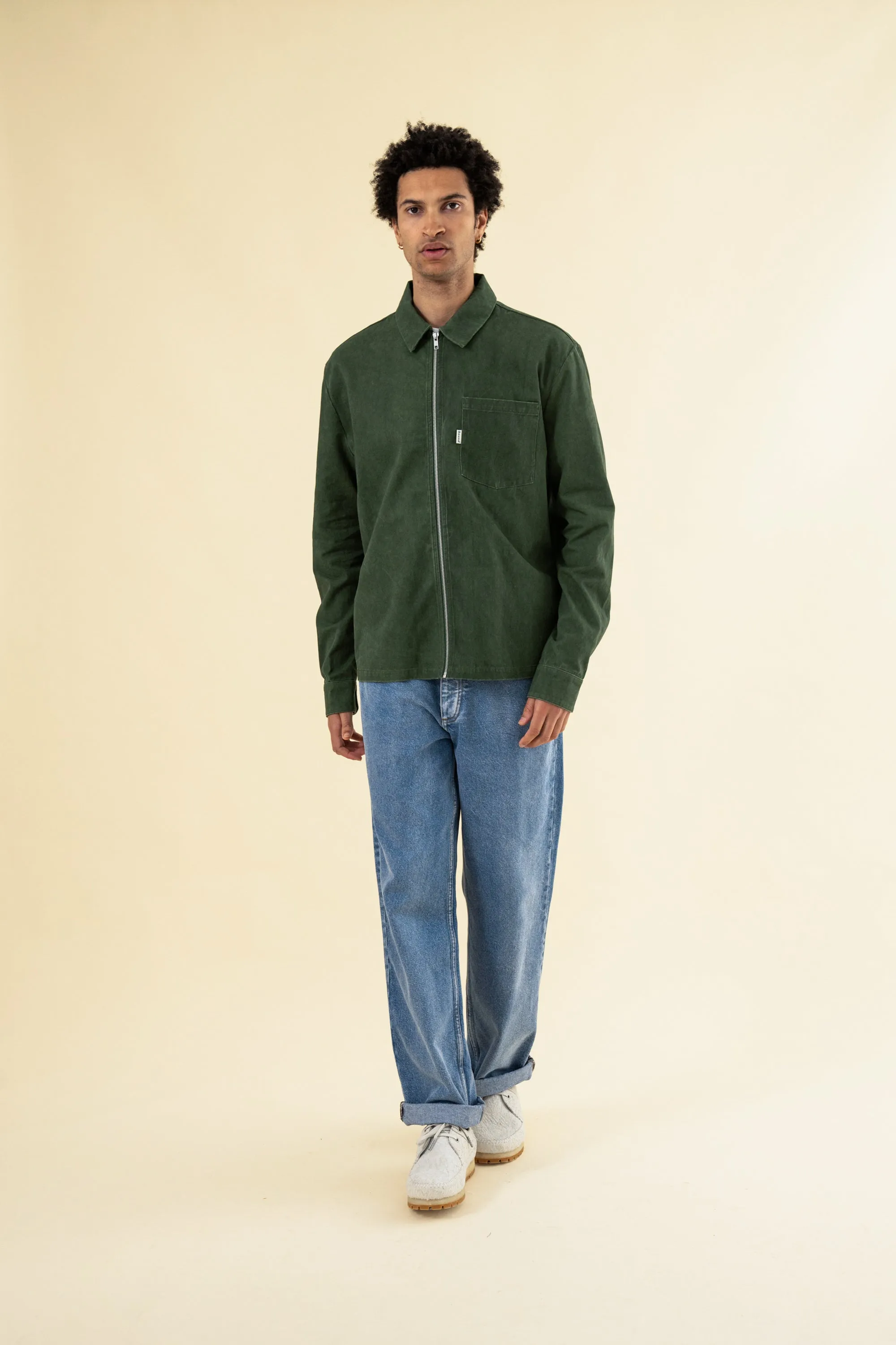 FOREST ACID WASH ZIP OVERSHIRT
