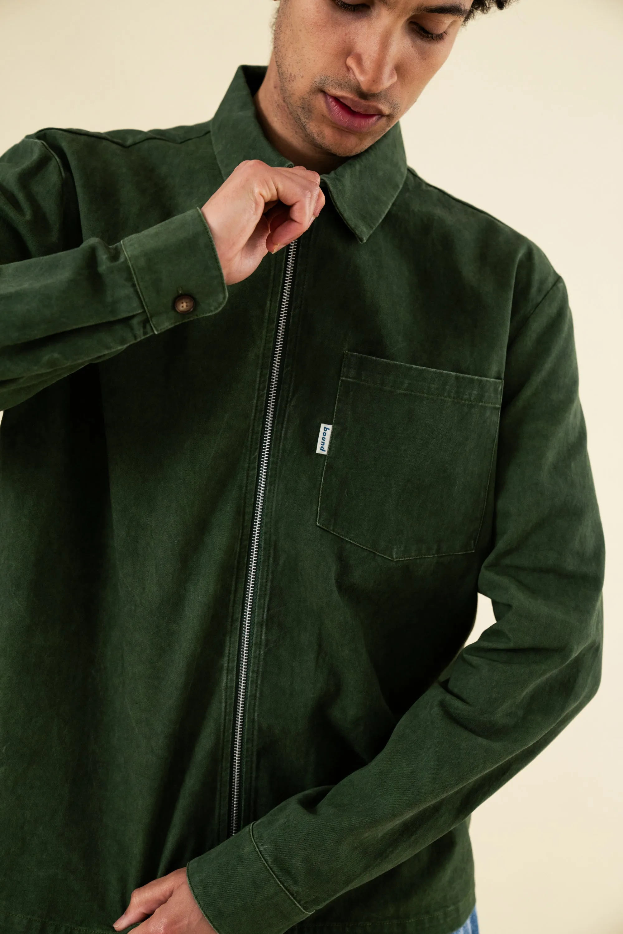 FOREST ACID WASH ZIP OVERSHIRT