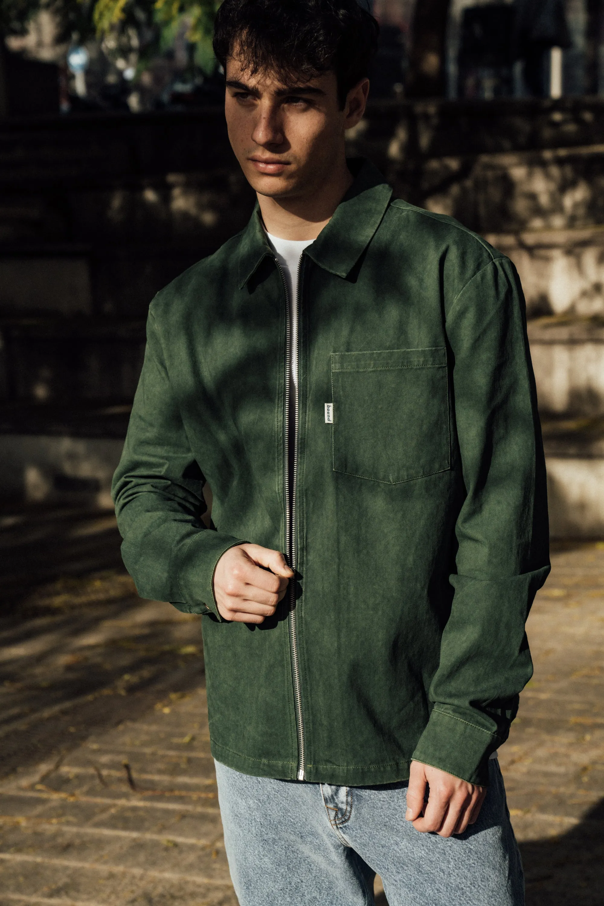 FOREST ACID WASH ZIP OVERSHIRT