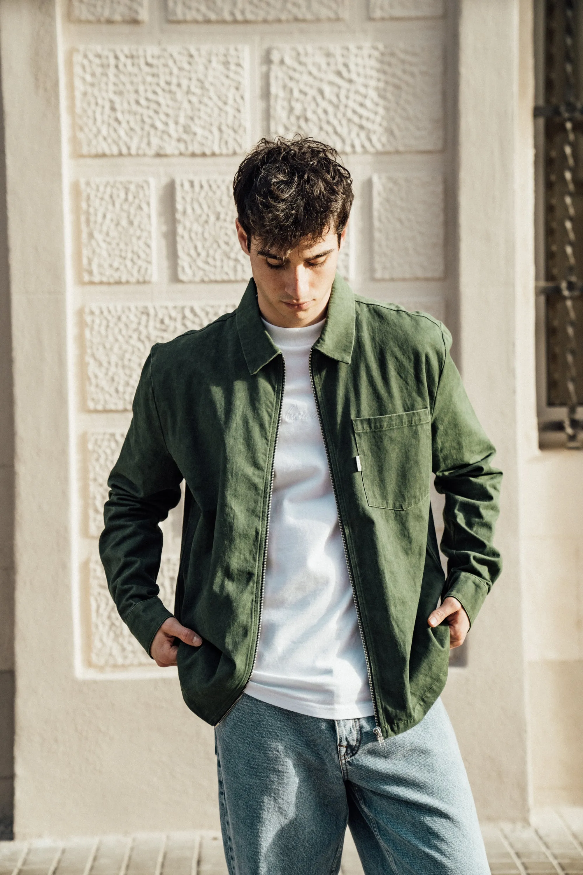 FOREST ACID WASH ZIP OVERSHIRT