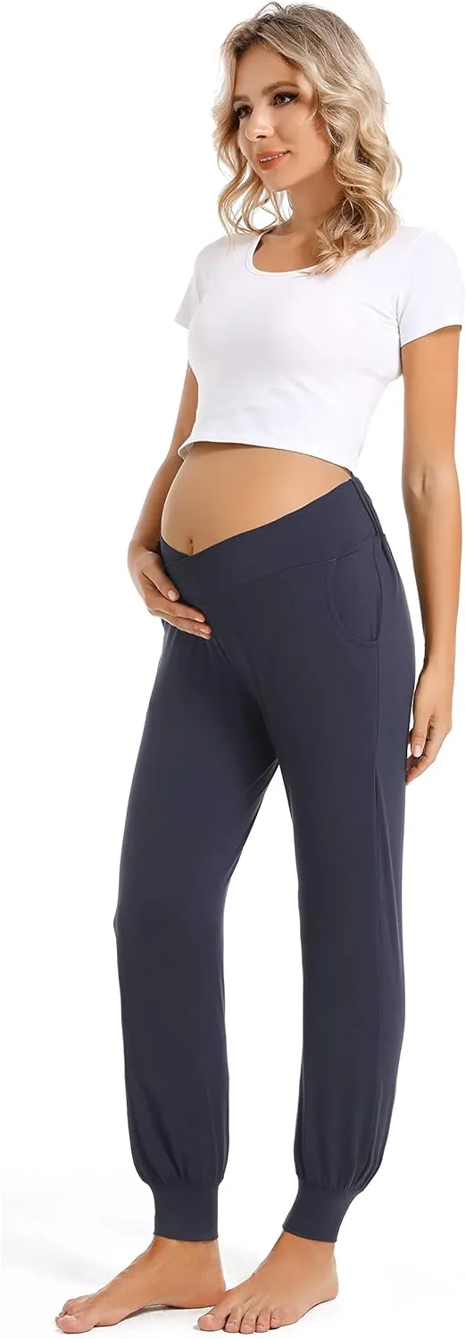 Foucome Women's Maternity Pants Comfy Lounge Workout Leggings Underbelly Stretchy Pregnancy Joggers Sweatpants