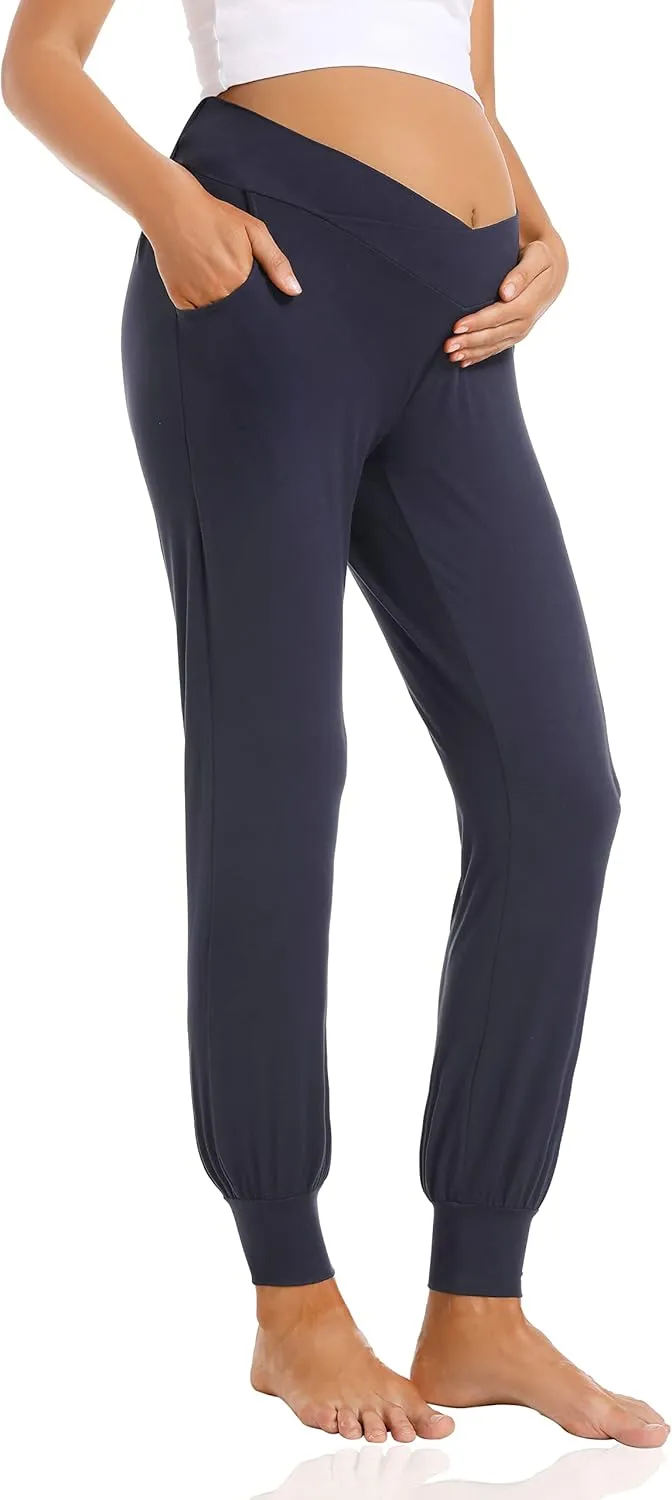 Foucome Women's Maternity Pants Comfy Lounge Workout Leggings Underbelly Stretchy Pregnancy Joggers Sweatpants