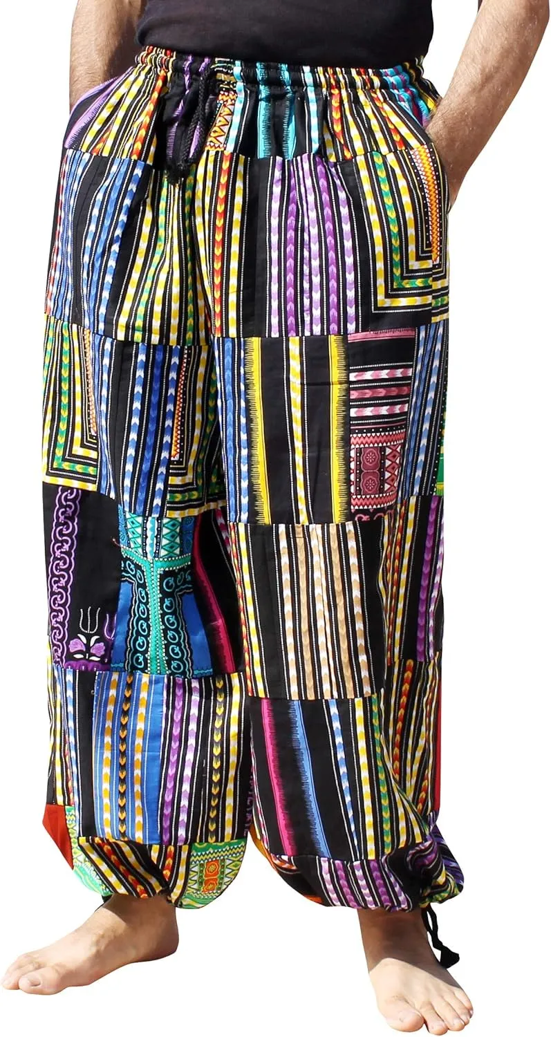 Full Funk Baggy Wide Leg African Dashiki Patch Long Elastic Waist Harem Pants