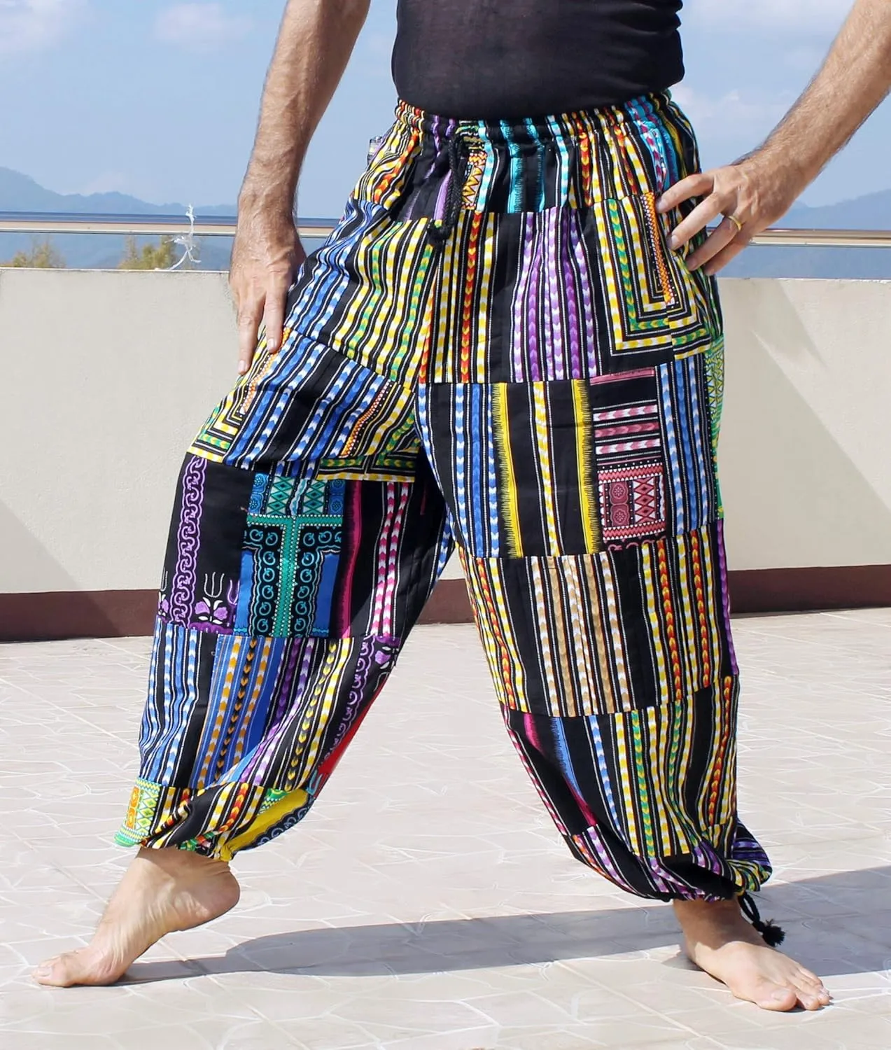 Full Funk Baggy Wide Leg African Dashiki Patch Long Elastic Waist Harem Pants