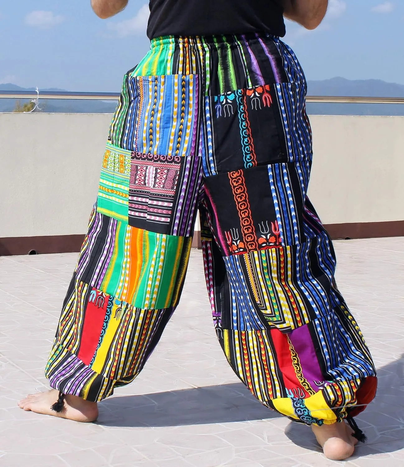 Full Funk Baggy Wide Leg African Dashiki Patch Long Elastic Waist Harem Pants
