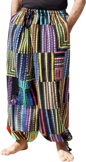 Full Funk Baggy Wide Leg African Dashiki Patch Long Elastic Waist Harem Pants