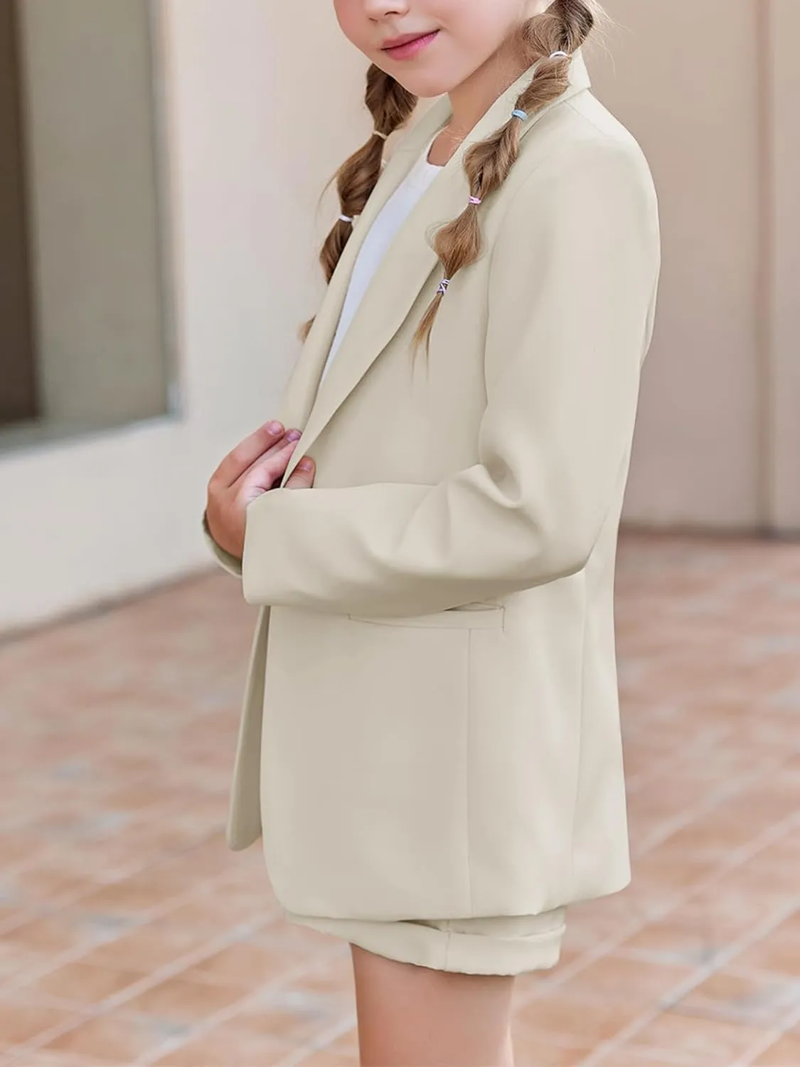 Girls 2 Piece Outfits Button Front Long Sleeve Blazer and Short Pants Suit Sets 4-14 Years