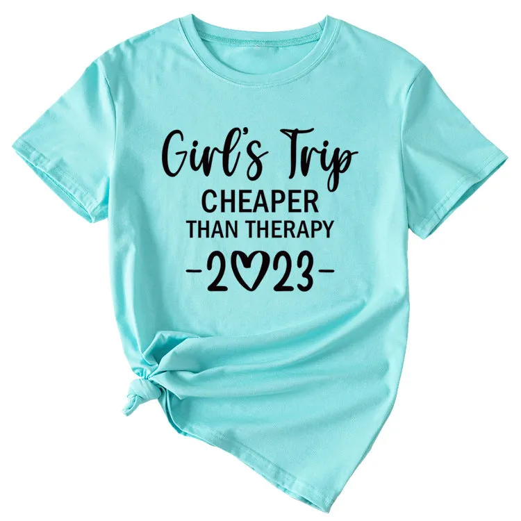 Girl's Trip Cheeper Round Neck Letter Women's T-shirt Fashion Short SleeveT-Shirt